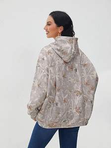 Sudadera con capucha de camuflaje de gran tamaño para mujer con estampado sublimado de hoja de arce, jersey de lana de manga larga, sudadera con bolsillo de invierno, suministro ODM - Product Image 3