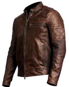 เสื้อแจ็กเก็ตหนังผู้ชายแบบทันสมัยโลโก้แบรนด์หนังแท้แบบย้อนกลับพร้อมผ้าใบและผ้ายีนส์คุณภาพดีเป็นที่ต้องการมากที่สุด - Product Image 2