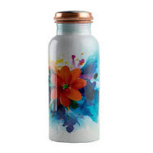 Bouteille d'eau en cuivre écologique de 1000 ml à boire directement, avec motif floral émaillé, isotherme 6 heures, pour extérieur, gym, voyage, eau bouillante - Product Image 1