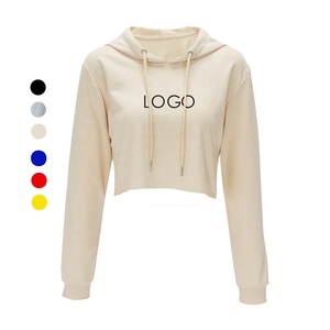 Nueva moda mujer con capucha Crop Fleece poliéster sudaderas 100% algodón ropa de calle de moda con logotipo frontal para invierno - Product Image 2