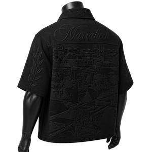 Camisa de hombre vintage personalizada con cuello con cremallera, de manga corta, corte holgado y estilo urbano, con cuello bordado y diseño de palma, OEM - Product Image 5