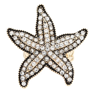 Anelli in ottone placcato oro antico alla moda anelli elasticizzati Vintage con intarsio di stelle marine di cristallo trasparente 18K placcatura alla moda artiglio - Product Image 2