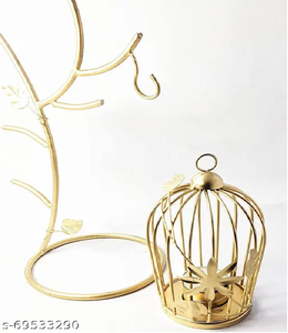 Metal Hanging Bird Cage <b>Tealight</b> <b>Candle</b> Holders with Wrought Iron Bird Cage Tea <b>Candle</b> Holder with Stand - Product Image 2