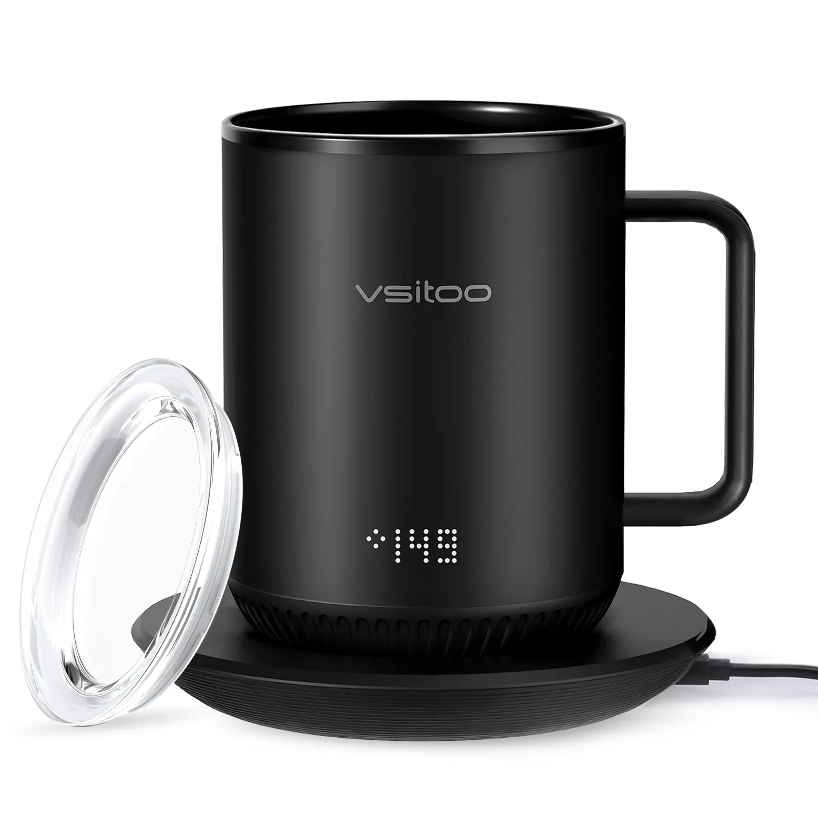 Vsitoo S3 sıcaklık kontrolü akıllı siyah kupa 2-4 saat pil ömrü, 10oz App kontrollü isıtmalı kahve kupa