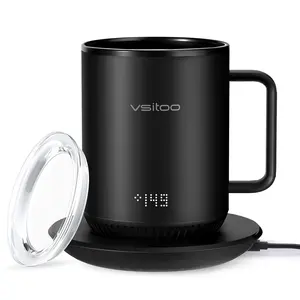 Vsitoo S3 kiểm soát nhiệt độ thông minh màu đen Mug 2-4 HR Tuổi thọ pin, 10OZ ứng dụng kiểm soát nước nóng cốc cà phê