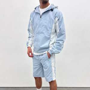 Conjunto Corto de Chaqueta Cortavientos Impermeable de Nailon con Cremallera para Hombre, Chaqueta con Capucha y Pantalones Cortos Cortavientos Personalizados para Hombre - Product Image 3