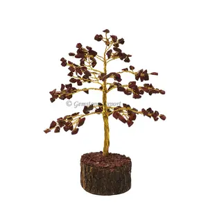 شجرة سلك ذهبي عالية الجودة من جاسبر مع رقائق ، حجر صخور العقيق الطبيعي للشفاء والديكور المنزلي