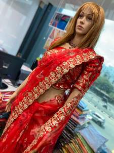 Blusa de trabajo de Organza con bordado, traje tradicional indio, Color rojo, estampado Digital, con borde de encaje, novedad de 2022 - Product Image 5