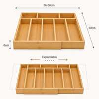 Organisateur de tiroir à couverts extensible en bambou, plateau à ustensiles réglable, boîte de rangement rectangulaire pour couverts de cuisine