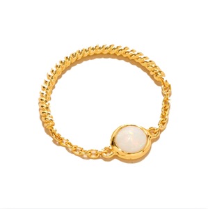 S925 14K <b>Gold</b> & Rhodium Plated Minimal Design Chain <b>Ring</b> Pink <b>Opal</b> Customizable for Retail OEM ODM Party - Product Image 1