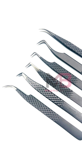 Juego de Pinzas para Extensión de Pestañas Muy Famoso, Acero Inoxidable Japonés, Puntas de Plasma Negras, Mango Negro Mate con Recubrimiento de Color - Product Image 2