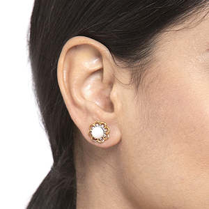 NOVAMART Fine 925 Sterling Silver Pearl Stud Lotus Earrings Gold Rhodium Plated with Screw Back <b>Gift</b> for Women & <b>Girls</b> Wholesale - Product Image 5