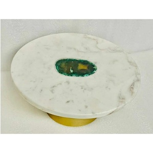 White Marble Resin Cake Stand With Curved Edges Durable Fruit Stand Factory Custom Logo Flow Resin Cake Platter Trendy Cake <b>Tool</b> - Product Image 6