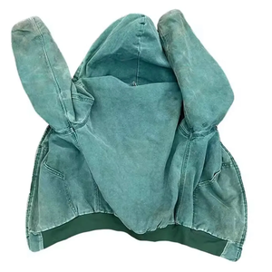 Veste de travail lourde délavée sur mesure avec fermeture éclair de veste à capuche de travailleur doublée vintage délavée - Product Image 2