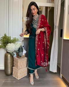 Último Diseño de manga completa con trabajo de bordado, nuevo patrón, tela de seda pura, ropa de fiesta especial afgana, Salwar Kameez para mujer - Product Image 4