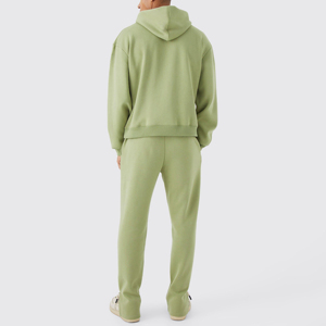 Ensemble de survêtement personnalisé en molleton 100 % coton de qualité supérieure pour homme, design hip-hop, couleur unie, sweat à capuche, vêtements de fitness - Product Image 4