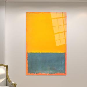 Bold Yellow & <b>Blue</b> Rothko Inspired Abstract Printed <b>Canvas</b> Art,TEMPERED GLASS ART - Product Image 1
