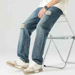 Pantalones vaqueros rasgados desgastados para hombre góticos Vintage de moda, pantalones vaqueros de ajuste Regular, traje informal elegante para fiesta de otoño, ropa de calle - Product Image 1