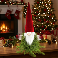 Gnomo Navideño Artificial con Gorro de Terciopelo Rojo, Detalles Verdes y Barba Blanca de 45 cm, Decoración Navideña, Suministro al por Mayor