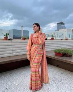 Sari en Georgette Traditionnel de Haute Qualité, Impression Numérique, Broderie de Paillettes, Travail de Miroir, Latkans, Blouse pour Soirée, Indien, Pakistanais - Product Image 1