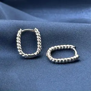 925银耳环泰国螺纹耳箍批发价格高品质925纯银女式耳环