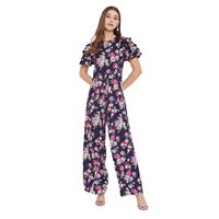 Combinaison décontractée pour femme, coupe ajustée, imprimé floral sur toute la surface, manches à volants, écologique, prix direct usine Bangladesh