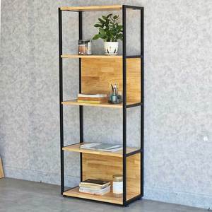 <b>5</b>-Tier KS68228 Bookshelf 60x30x150cm Rubber Wood with <b>Iron</b> Frame Standing Type for Living Room Installation - Product Image 5