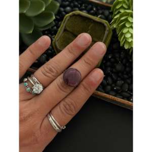 Navajo Made Boho <b>Statement</b> <b>Ring</b> with Purple Spiny Oyster & Sterling <b>Silver</b> Vermeil Plating for Everyday Wear - Product Image 2