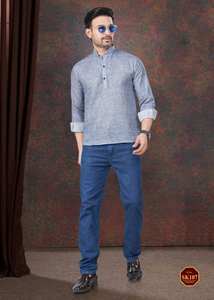 Casual Wear Regular Length Linen/Cotton Breathable & Eco-Friendly <b>Kurta</b> Collection for <b>Men</b> by Wholesale Exporter Fabzone - Product Image 6