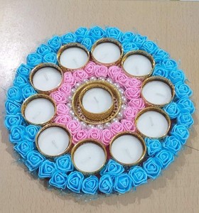 Vibrant Big Thali Bougeoir Exquis Lotus Rangoli Design Atmosphère Festive Chaude Invitante pour Graduation Pâques Mère - Product Image 5