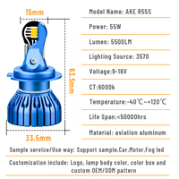AKE R55S 110W led 9006 phare en gros csp 3570 puces 6000K 11000Lm led h1 h4 h7 h11 9005 hb3 9012 phare avec canbus
