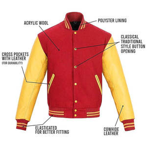 Blouson universitaire décontracté pour homme en cuir, avec logo personnalisé sur le devant, respirant, à manches longues, vente en gros - Product Image 5