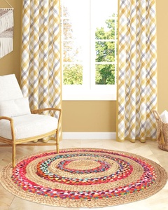 Handmade 100% Natural Jute and Cotton Rug Red Door <b>Mat</b> with Abstract Pattern Area Rugs & Sets for Living Room - Product Image 2