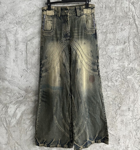 กางเกงยีนส์ทรงแบ็กกี้สำหรับผู้ชายกางเกงยีนส์ซักเย็บปะติดลายสตรีทย้อนยุคแนวสตรีทแฟชั่น - Product Image 4