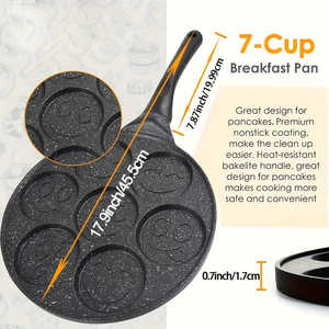 กระทะย่างเคลือบหินอ่อน Joyful Face 7 ถ้วย ทำจากอะลูมิเนียม ป้องกันการติด ทำความสะอาดง่าย สำหรับทำไข่ เบอร์เกอร์ แพนเค้ก ใช้กับเตาแก๊สได้ - Product Image 4