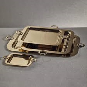 Plateau de service attrayant fait à la main Top qualité en laiton martelé poignée ronde plateau décoratif service présentoir plateau noël - Product Image 1