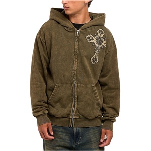 เสื้อฮู้ดผู้ชายลายกรดซักแบบกำหนดเองเสื้อมีซิปเสื้อฮู้ดสไตล์สตรีทผ้าซักได้ดีไซน์ล่าสุดผ้า100% จากปากีสถาน - Product Image 1