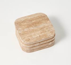 Ensemble de dessous-de-verre en pierre de travertin naturelle carrée, résistant à la chaleur, design minimaliste, protège les tables de café, de salle à manger et de bureau - Product Image 2