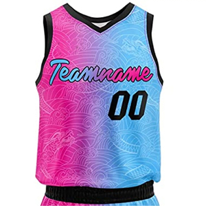 Uniforme de Baloncesto Personalizado, Camiseta sin Mangas y Pantalones Cortos con Estampado en Degradado Rosa y Azul, Conjunto Deportivo - Product Image 4