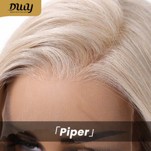 Peluca Sintética Grace-DWY 13x6 con Frente de Encaje, Cabello Rubio Platino, Ondulado Natural, Encaje Transparente - Product Image 6