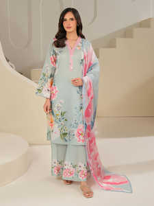 Tissu de coton de pelouse en soie imprimé vibrant pour femme pour robe traditionnelle Salwar Kameez et indienne avec détail en dentelle - Product Image 2