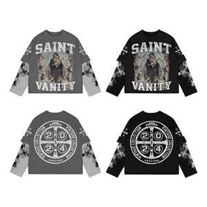 เสื้อยืดผ้าฝ้ายสองชั้นยาวแบบกำหนดเองเสื้อยืดกราฟิกเสื้อยืดแขนวาฟเฟิลเสื้อโอเวอร์ไซส์สำหรับเด็กผู้ชายผู้ใหญ่ - Product Image 4