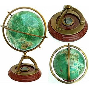 โลกสีเขียวเงาที่กำหนดเองกับอุปกรณ์ทองเหลืองและฐานไม้อินเดียผู้ผลิตโลกทองเหลือง - Product Image 1