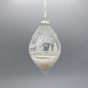 Ornement de Noël en verre clair de haute qualité imprimé de scène d'hiver blanc pailleté pour décorations d'arbre ou de boule - Product Image 4