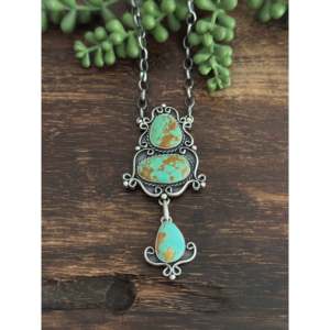 Collier Larry Kaye Kingman en argent sterling avec perles de culture d'eau douce turquoise, motif goutte d'eau, ancre et chiffres perlés, style vintage, idéal pour cadeau de fête - Product Image 2