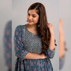 Vestido Kurti Anarkali de Algodón con Estampado Floral Azul para Mujer, Ropa Casual Diaria - Product Image 2