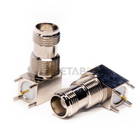 Connecteur coaxial RF TNC femelle à angle droit, montage sur circuit imprimé, traversant, à souder, 50 ohms, laiton plaqué or, étanche DIP