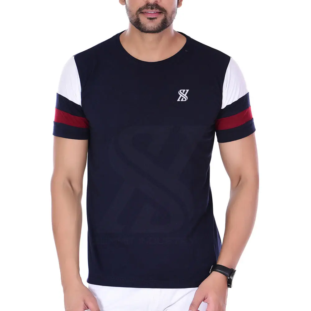 Camiseta masculina 100% algodão com gola redonda, logotipo personalizado de OEM, design de cores personalizadas