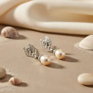 ต่างหูมุกทรงหยดน้ำสีเงินสำหรับผู้หญิง ดีไซน์หรูหรา แฟชั่นจิวเวลรี่ - Product Image 2