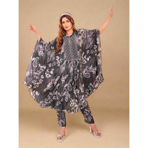 Nocturne Bloom Floral Kaftan Co-ord <b>Set</b> <b>Two</b> <b>Piece</b> for <b>Lounge</b> Outfit - Product Image 1